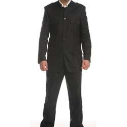 Ferrecci Mens Black Linen Mandarin Collar Suit  Overstock