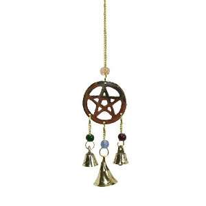  Brass Pentagram Wind Chime With Bells, 9  Hanging Length 