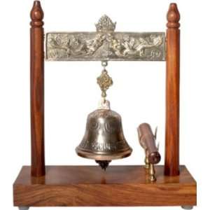 BRASS BELL WITH WOOD FRAME AND WOOD MALLET
