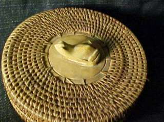 Lombok Handweaved Indonesian Tribal Basket with Carved wood Frog on 