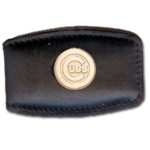 Chicago Cubs Gold Plated Leather Money Clip:  Sports 