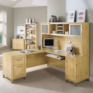  Bush Somerset L Shaped Desk with Hutch   Maple: Office 