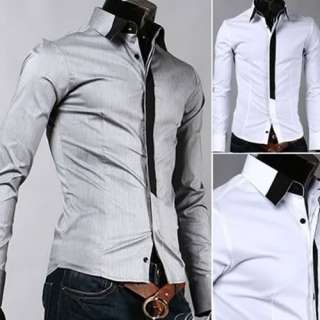   Casual Slim fit Stylish Dress Shirt M L XL XXL Gray White h186  