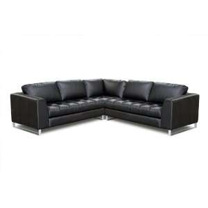  Valentino 3PC L Shaped 2 Arm Pillowtop Sectional in Black 