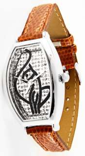 PHAT CAT BLING LADIES BROWN LEATHER SILVER WATCH  