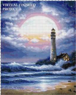 Lighthouse Moon Cross Stitch Pattern Seascape TBB  