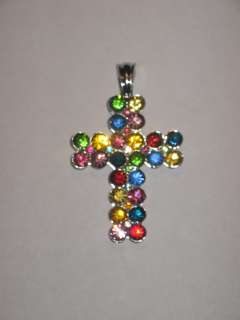 Fabulous MULTICOLOR Pave Crystal Gemstone Inspired CROSS Pendant 