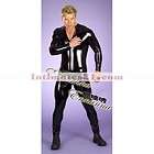 Men Blk Goth Punk PU Faux Leather Overall Catsuit Zipper front @AS62XL