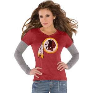  Redskins Red Womens Primary Logo Tri Blend Long Sleeve Layered 