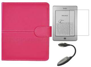 Hot Pink Leather Case Cover Folio for  Kindle Touch+Screen 
