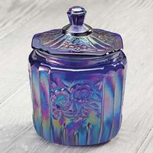 Blue Carnival Glass Biscuit Jar:  Kitchen & Dining