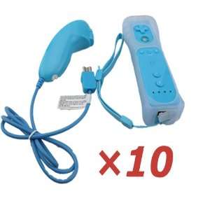  10×Blue Nunchuck and Remote Controller Set for Nintendo Wii 