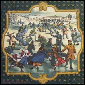 Victorian Currier & Ives Ice Skating Fabric Panel 15  
