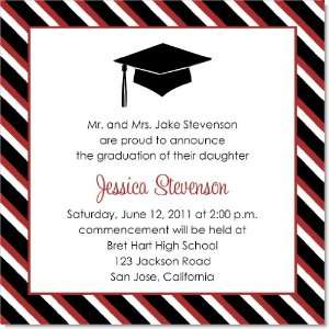  Red Striped Grad Cap Graduation Invitations: Health 