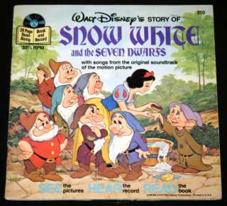 SNOW WHITE AND THE SEVEN DWARFS Illustrated Book & 33 RPM Disneyland 