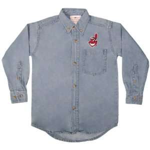   Light Blue Denim MLB Cleveland Indians Button up Long sleeve shirt