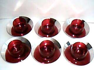 Vintage Art Deco Revere Chrome & Red Glass 1930s Service Cups by 