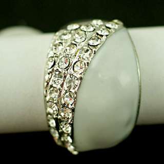   18K White GP Enamel Lady Pure Diamante Zircon CZ Sphere Ring  