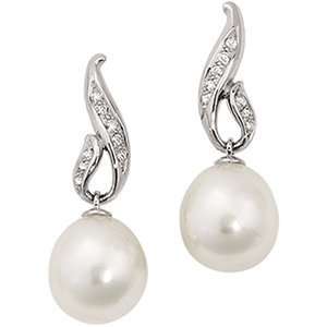 14K White Gold PAIR 1/5 CTTW/12.00MM FASH/DRP South Sea Cultured Pearl 