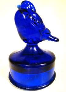 FENTON ART GLASS COBALT BLUE BIRD FIGURE ON FACTORY FONT  
