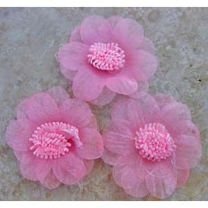  35pc Pink Organza Flowers Applique Embellishment B2 