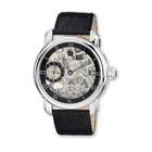   Watches Mens Charles Hubert Leather Band Black Skeleton Dial Watch