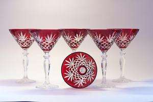 Martini Ruby Red Crystal Glasses Diamond Cut  