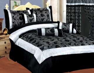 NEW Bedding Black/White Silver Gray Satin Comforter Set  