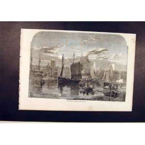  Port Dieppe France French Boats Harbour Print 1861