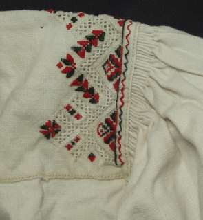 VINTAGE Romanian Linen Peasant Blouse ethnic embroidery openwork folk 