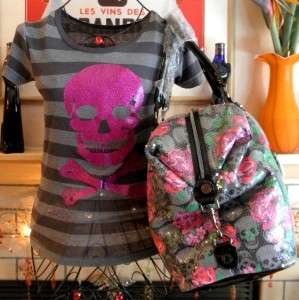   SKELETON Pink Sugar ROSE SEQUIN Tote Bag WEEKENDER Handbag  