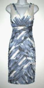 NWT Blue $198 ANN TAYLOR V Neck Frayed Layered Dress 8  