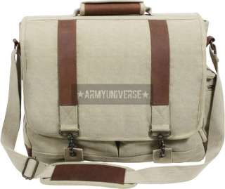 Khaki Leather & Canvas Pathfinder Military Laptop Bag  