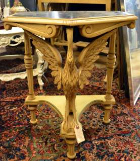 GORGEOUS CARVED WOOD WINGED BIRD TABLE WITH MARBLE TOP  