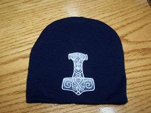Scandinavian Viking Thors Hammer Knit Beanie Hat  