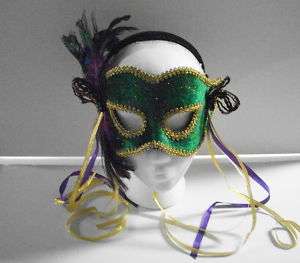 Green w/Feathers Masquerade Mardi Gras Mask #56281  