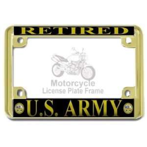   US Army Retired Gold Metal Motorcycle License Plate Frame: Automotive