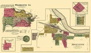 WYANDOTTE COUNTY KANSAS (KS) LANDOWNER MAP 1878 MOTP  