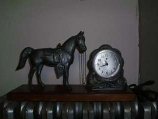 Old Spartus Mantel Cast Metal Horse Clock  