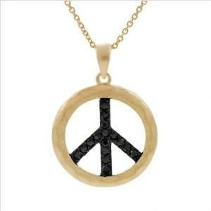   Gold Plated Sterling Silver with Black CZ Peace Sign Necklace: Jewelry