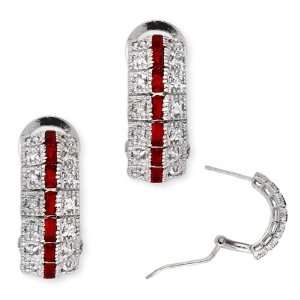  Emerald Cut Ruby Round C.Z. Diamond Classic Clip With Post Earrings 