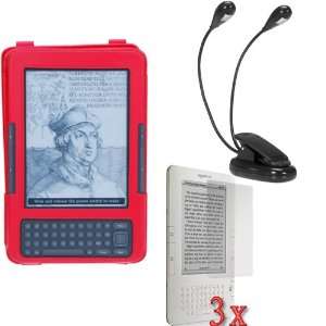  GTMax Red Leather Case with Stand + Black Dual Reading Clip Light 