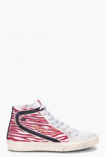 Golden Goose White And Red Zebra Slide Sneakers for men  SSENSE