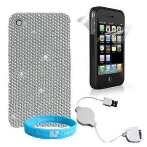 iPhone 4 Diamond Crystal * Sparkling* Snap on Cover + Retractable Data 