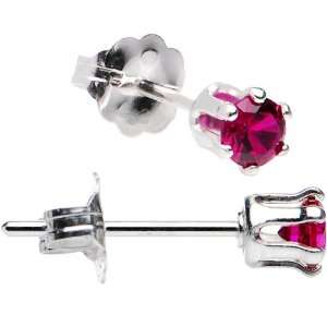   Silver 3mm Synthetic Ruby July Birthstone Stud Earrings Jewelry