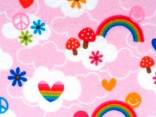 New Retro Look Mushroom Flowers Rainbow Peace Signs Hearts Flannel 