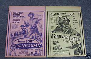 Lot of 2 Randolph Scott Western Movie Posters, 1950s  