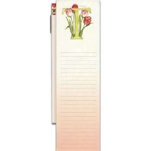    Floral Initial T Magnetic Pencil Pad w/Bow