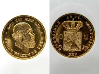Netherlands Kingdom. William III gold 10 Gulden 1875, KM106, MS67 NGC 