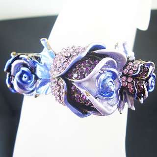 Vintage Purple rose silver cuff dainty bracelet BR45E  